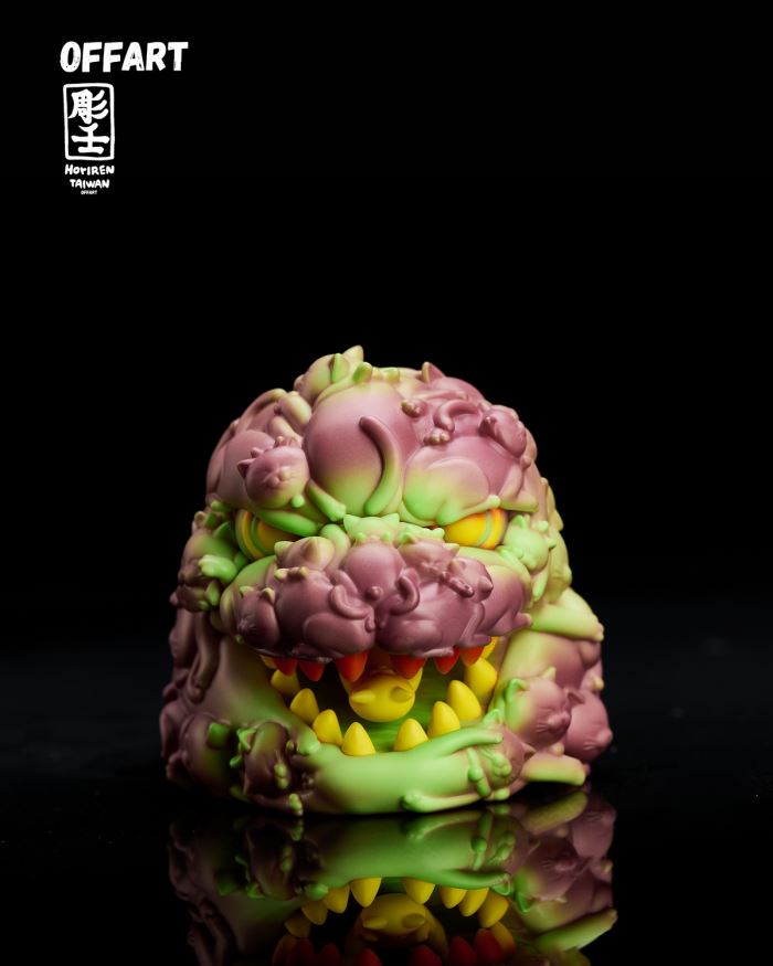 Hundred Cats Red Lotus Temperature Changing Mini Head Sculpture - Purple Flame Fusion Version