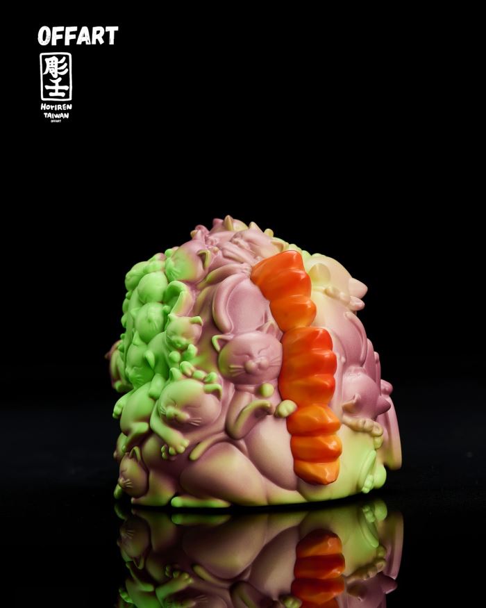 Hundred Cats Red Lotus Temperature Changing Mini Head Sculpture - Purple Flame Fusion Version