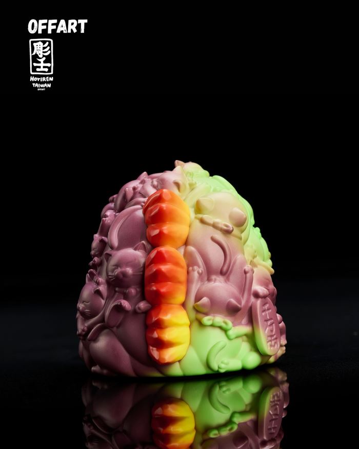 Hundred Cats Red Lotus Temperature Changing Mini Head Sculpture - Purple Flame Fusion Version