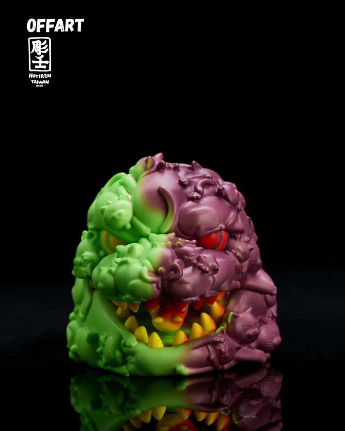 Hundred Cats Red Lotus Temperature Changing Mini Head Sculpture - Purple Flame Fusion Version