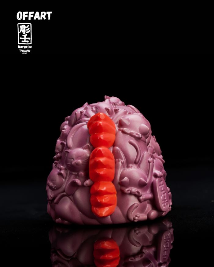 Hundred Cats Red Lotus Temperature Changing Mini Head Sculpture - Purple Flame Fusion Version