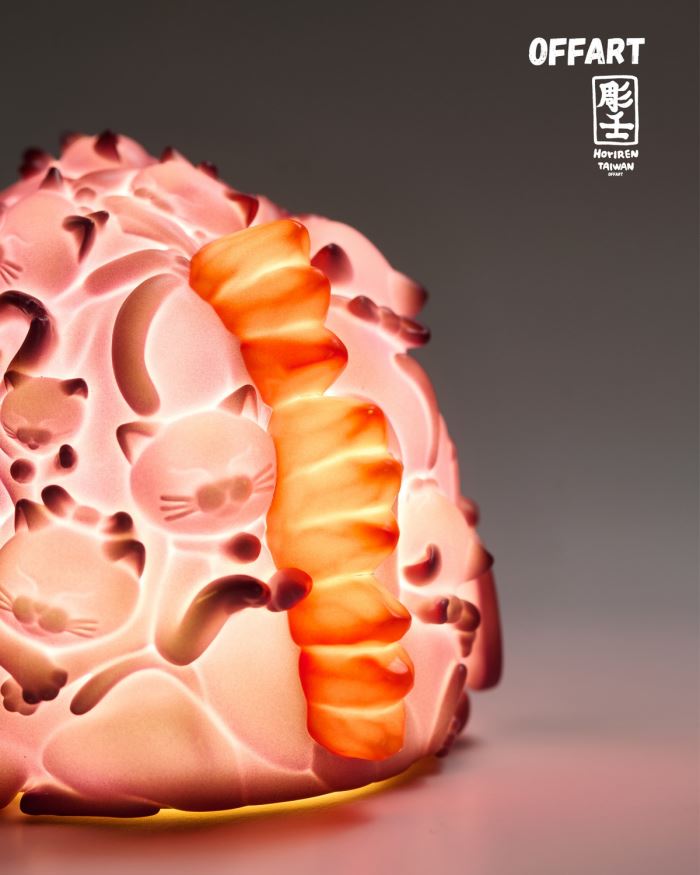 Hundred Cats Red Lotus Temperature Changing Mini Head Sculpture - Purple Flame Fusion Version