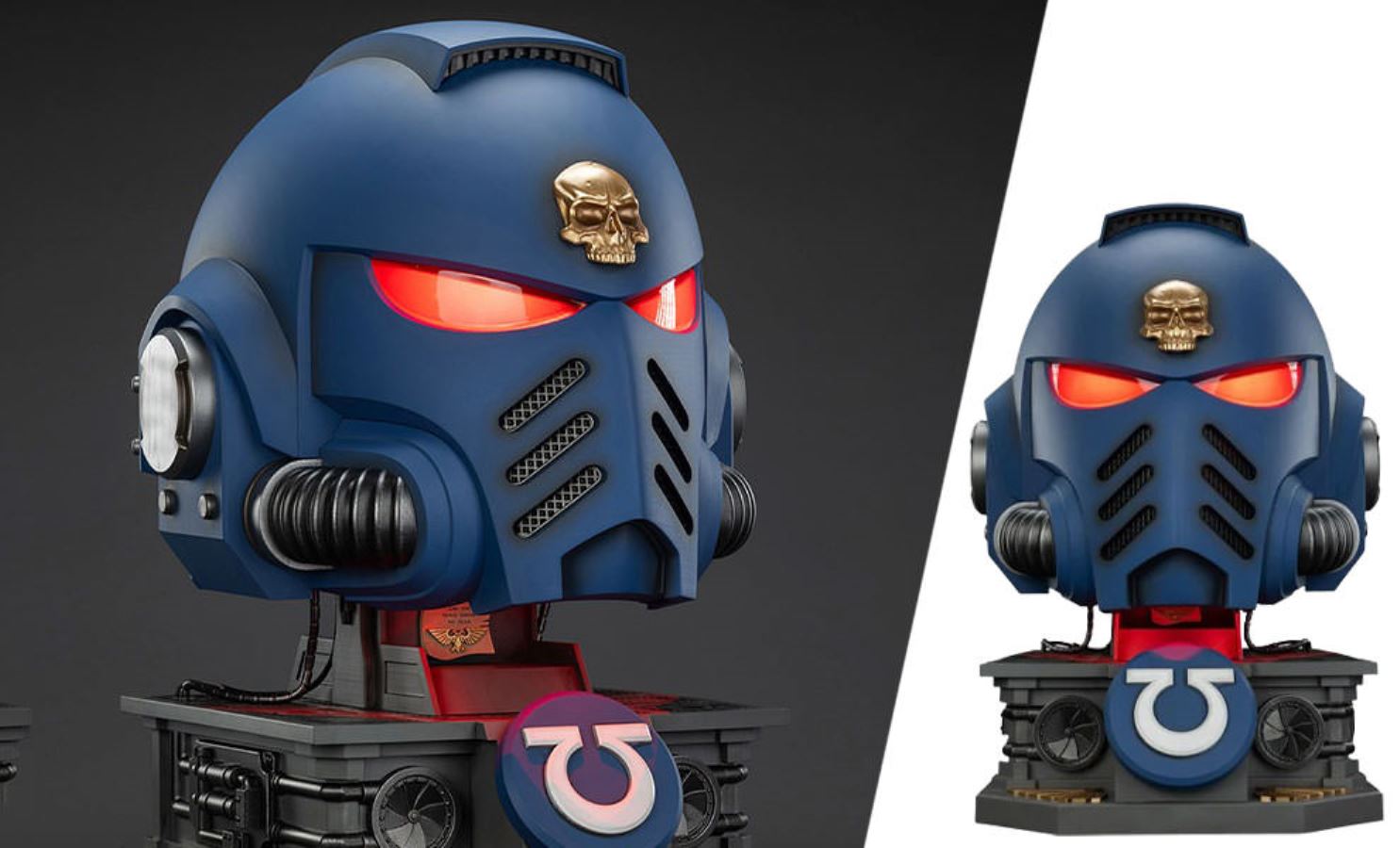 Ultramarines Captain MkX Helmet and Display Stand