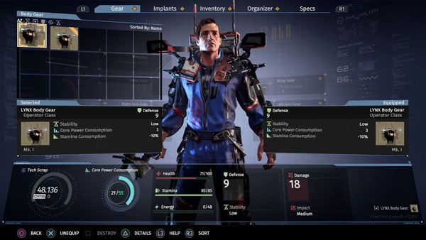 เทรลเลอร์ระบบอุปกรณ์ที่ใช้ในเกม The Surge