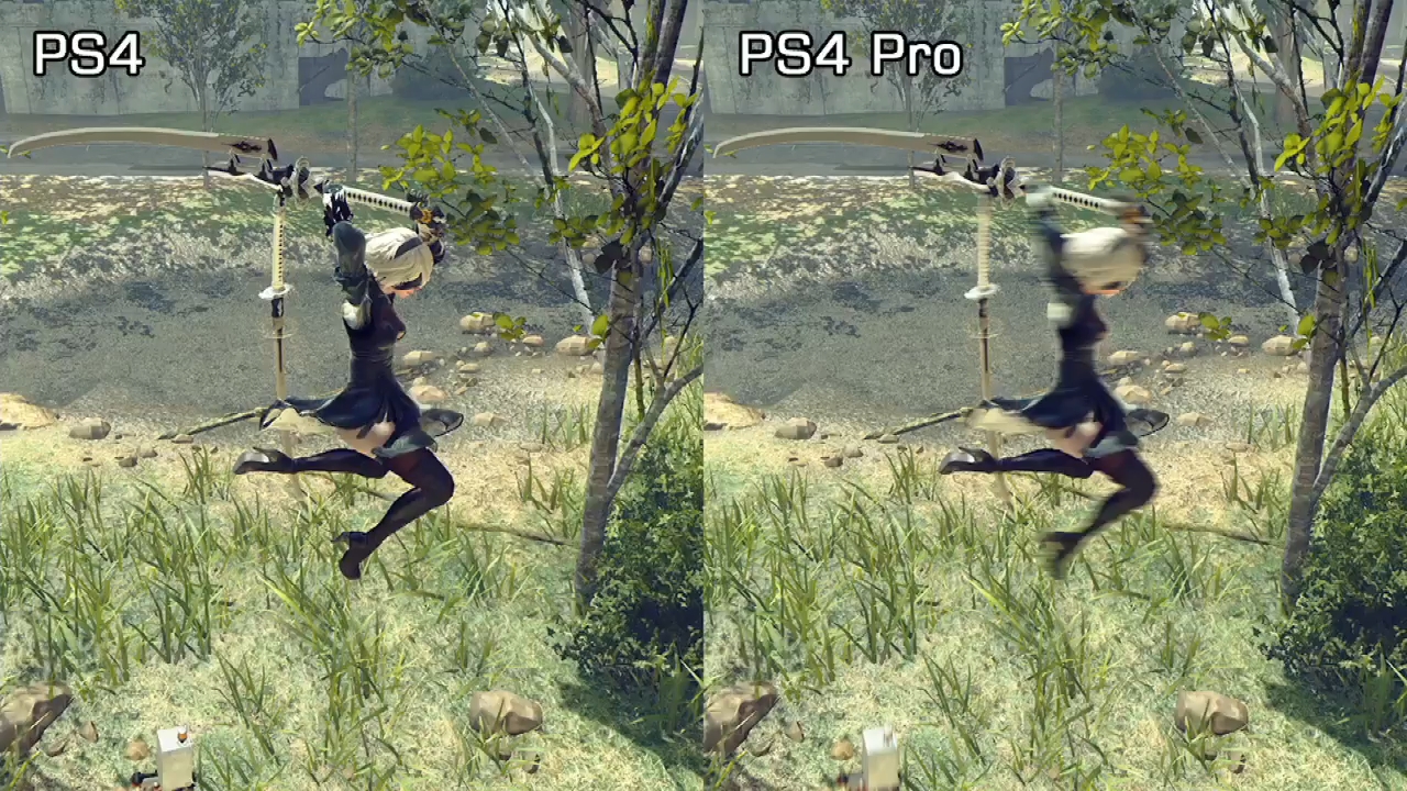 ภาพเปรียบเทียบของ PS4 Pro ของเกมส์ NieR: Automata